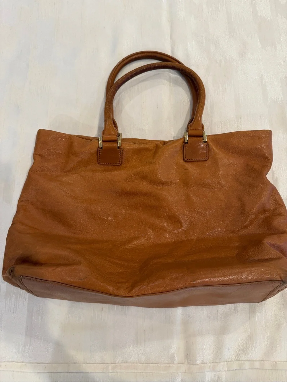 Tory Burch Brown Leather Tote with Gold Logo